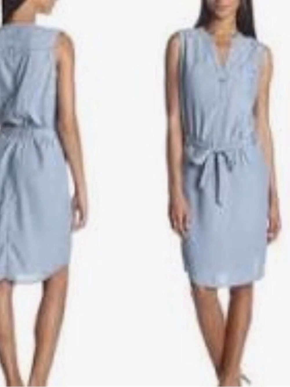 Sleeveless Light Blue denim Tie-Waist Dress